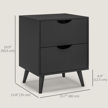 Chevet Jesse 2 tiroirs et pieds en pin-Noir