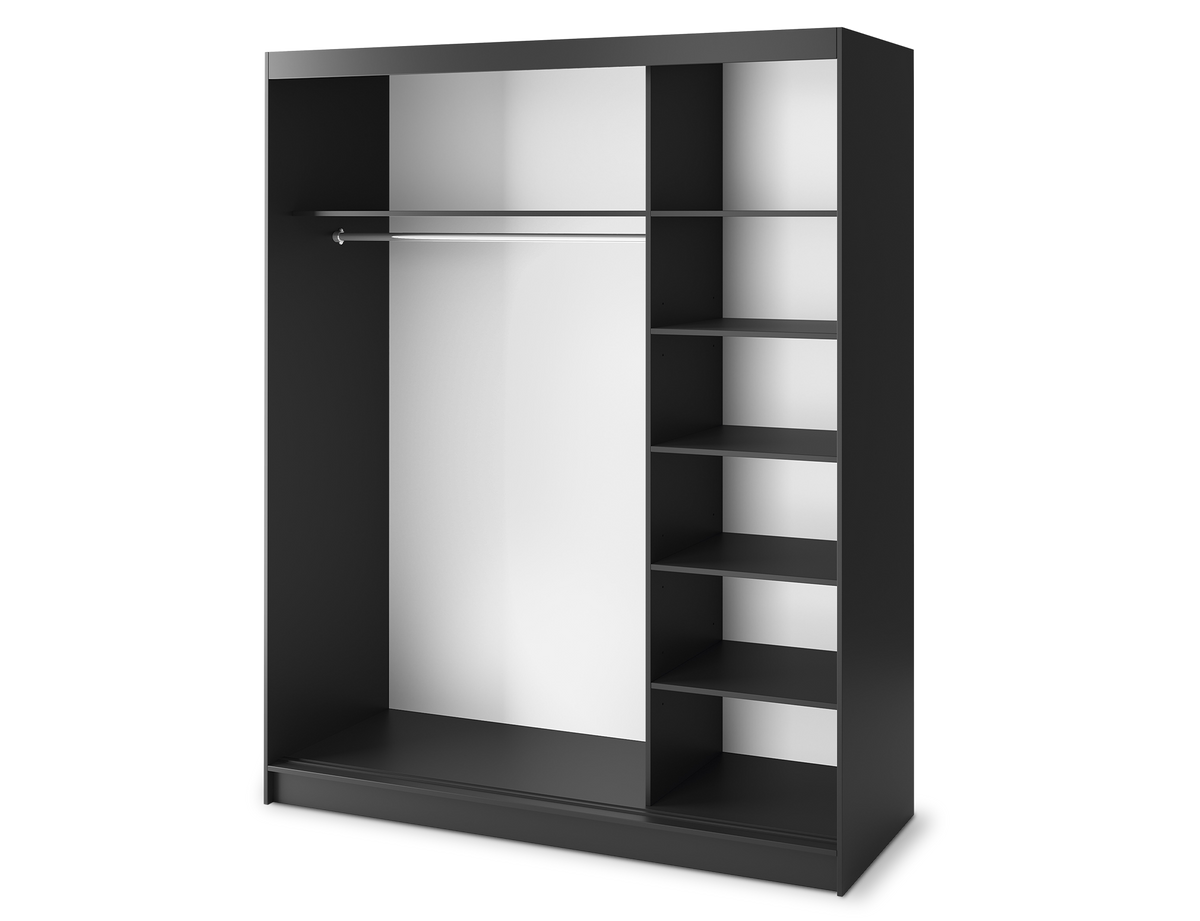 Marrphy Mirrored 3 Sliding Door Freestanding Wardrobe - Black/Oak Caramel