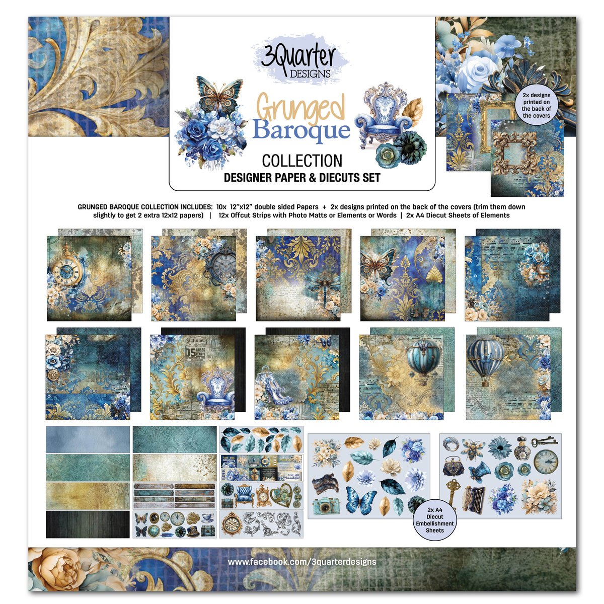 Set de papier et de découpes Grunged Baroque 12x12 3Quarter Designs