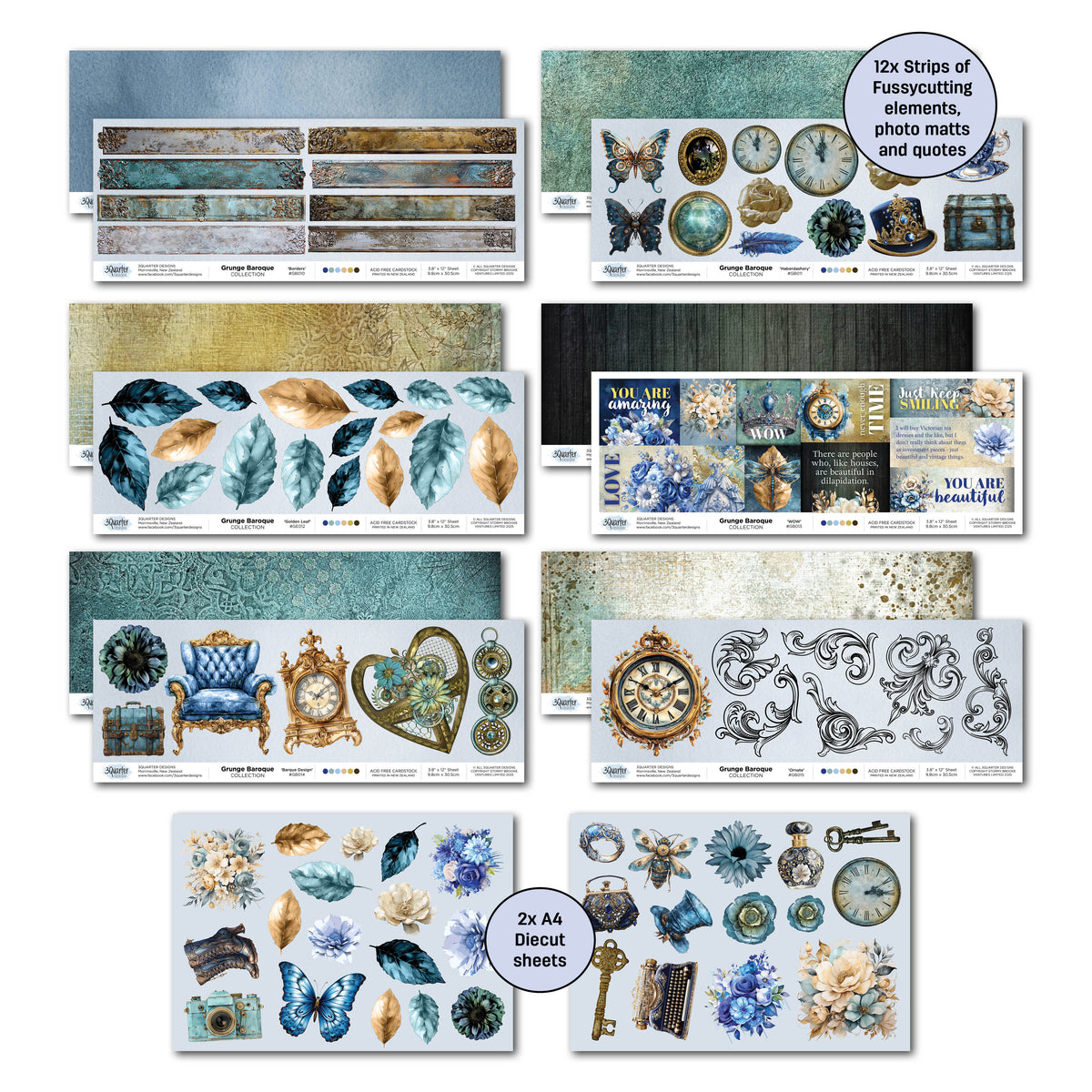 Set de papier et de découpes Grunged Baroque 12x12 3Quarter Designs