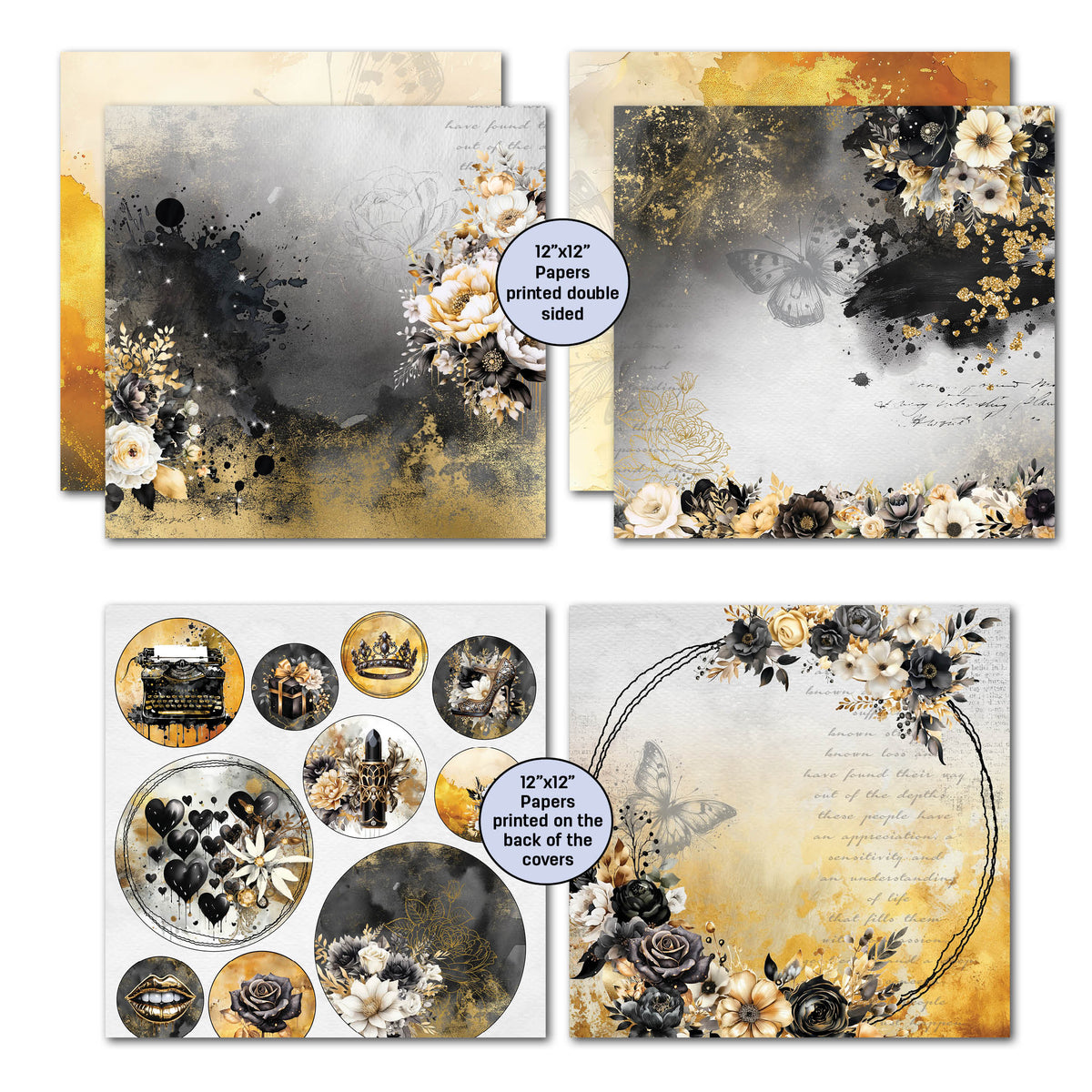 3Quarter Designs Golden Ebony Lot de papiers design et de découpes 30x30 cm