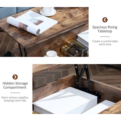 Table basse relevable Reese avec compartiment de rangement caché - Marron rustique