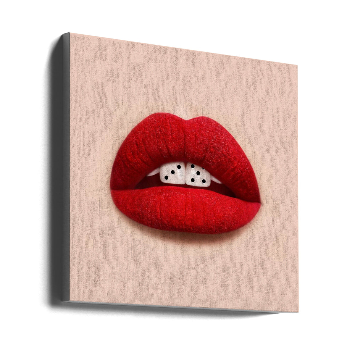 Red Lips and Dice Pop Art Canvas Wall Art | Lucky Smile