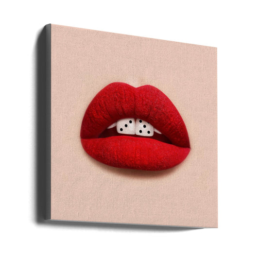 Red Lips and Dice Pop Art Canvas Wall Art | Lucky Smile