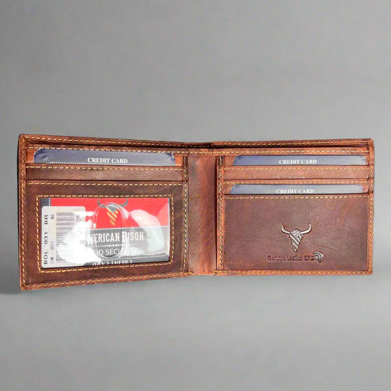 Portefeuille fin à deux volets en cuir de vachette pour homme