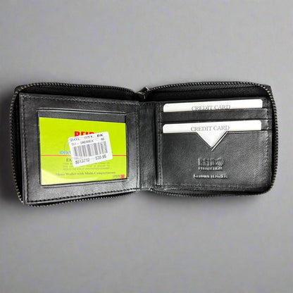 Portefeuille en cuir pour hommes Greenwood. Portefeuille zippé avec protection RFID premium