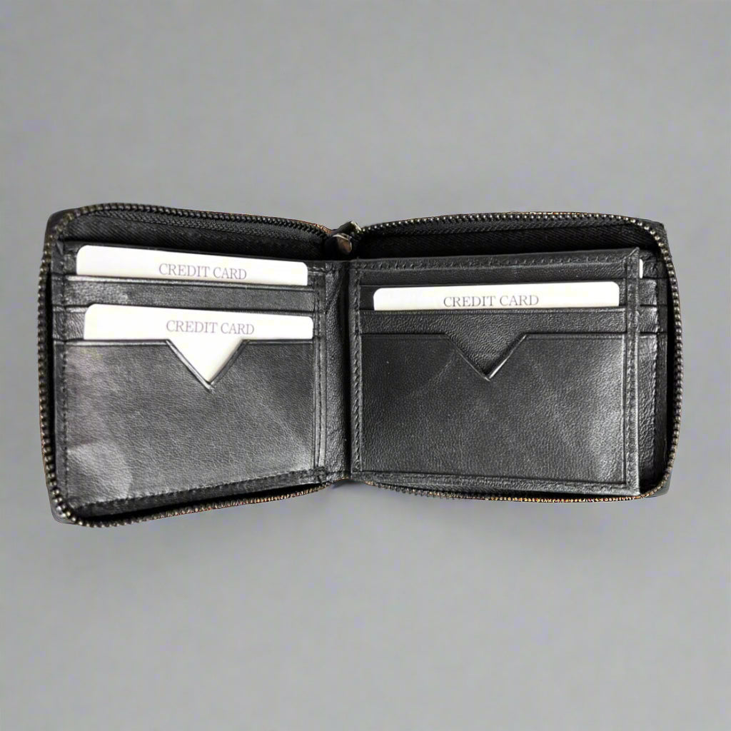 Portefeuille en cuir pour hommes Greenwood. Portefeuille zippé avec protection RFID premium