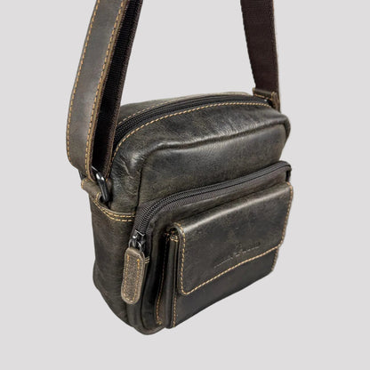 Greenwood Leather Mini-Messenger Bag. Premium Compact Crossbody Travel Organizer