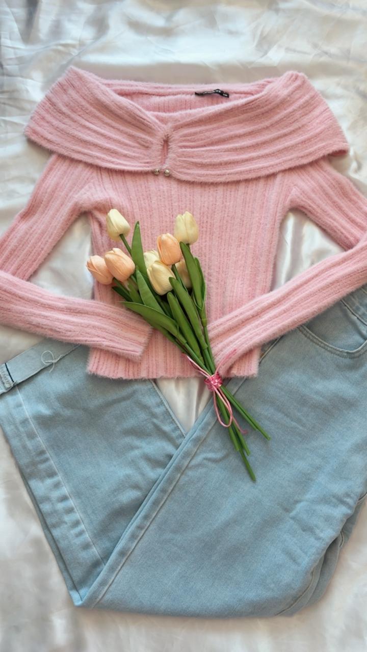 Épaule dénudée-Rose-Pull