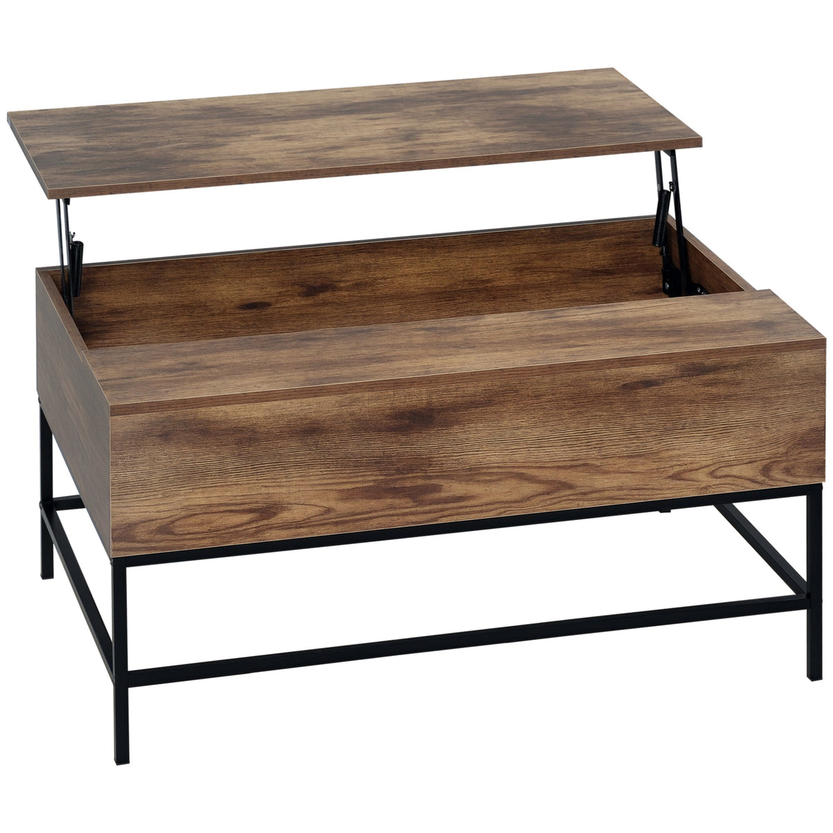 Table basse relevable Reese avec compartiment de rangement caché - Marron rustique