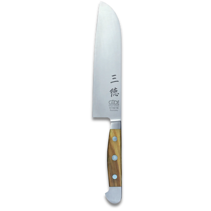 ALPHA OLIVE | Couteau Santoku Lame lisse 18 cm | Acier forgé / Manche en olivier