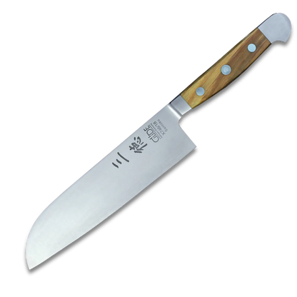 ALPHA OLIVE | Couteau Santoku Lame lisse 18 cm | Acier forgé / Manche en olivier