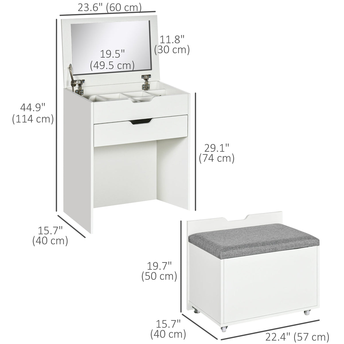 Coiffeuse Alice avec miroir basculant - Blanc