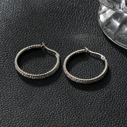 YARA Silver (Or Blanc) : Créoles en Zircone "Pavé All the Way" (Taille Standard)