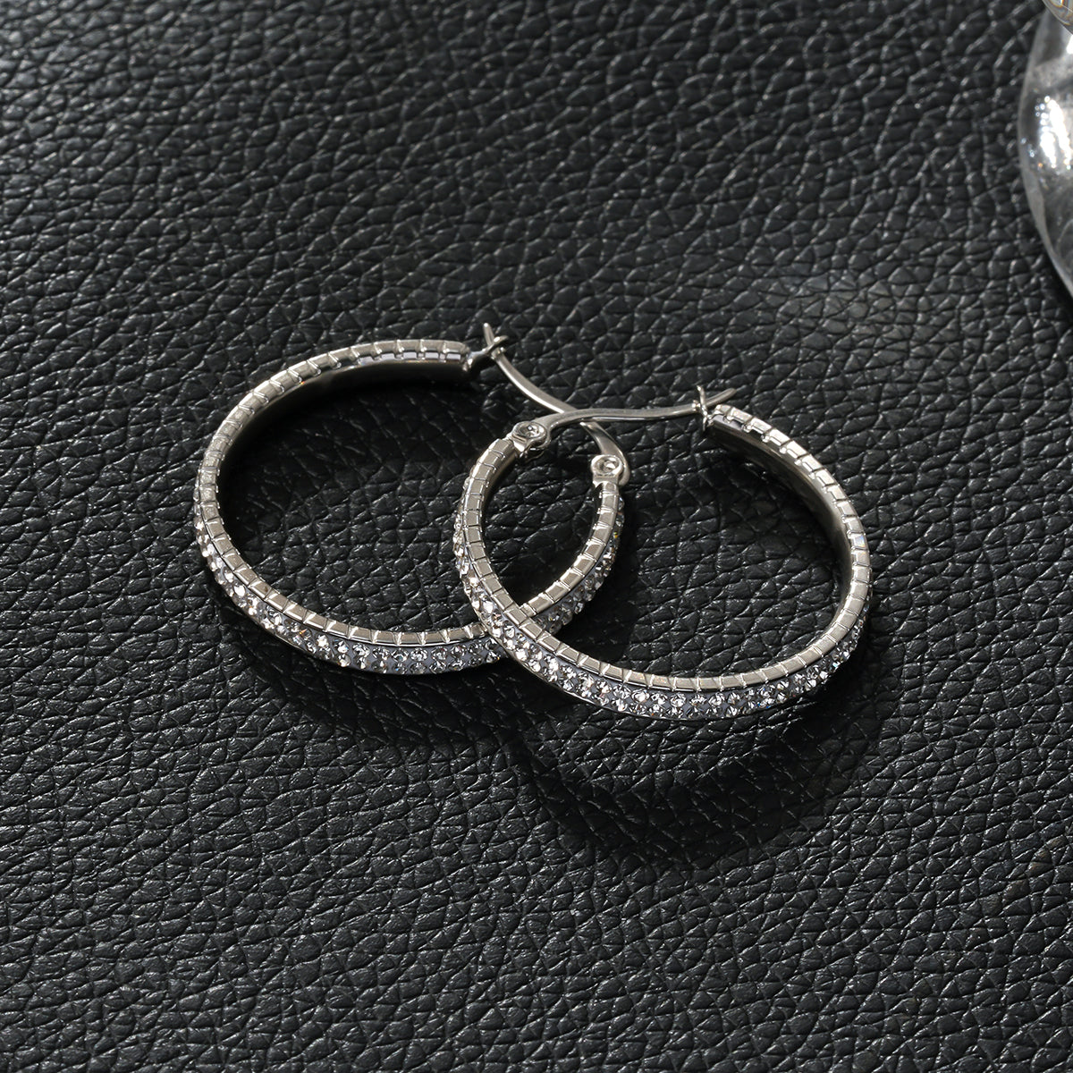 YARA Silver (Or Blanc) : Créoles en Zircone "Pavé All the Way" (Taille Standard)