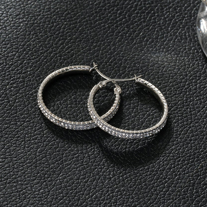 YARA Silver (Or Blanc) : Créoles en Zircone "Pavé All the Way" (Taille Standard)