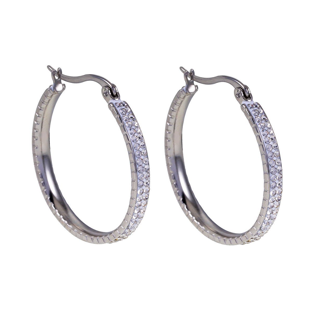 YARA Silver (Or Blanc) : Créoles en Zircone "Pavé All the Way" (Taille Standard)