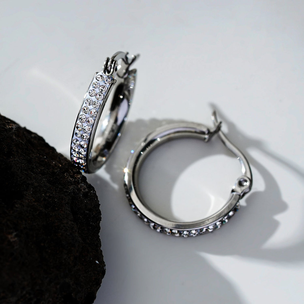 Style YARA: 'Pavé All the Way' Zirconia Hoop Earrings (Small Size) Silver