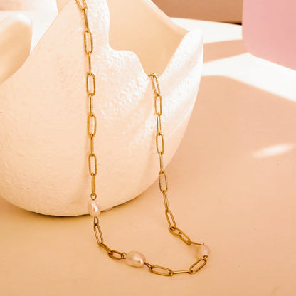 YORK: Collier trio de perles d'eau douce sur une chaîne forçat