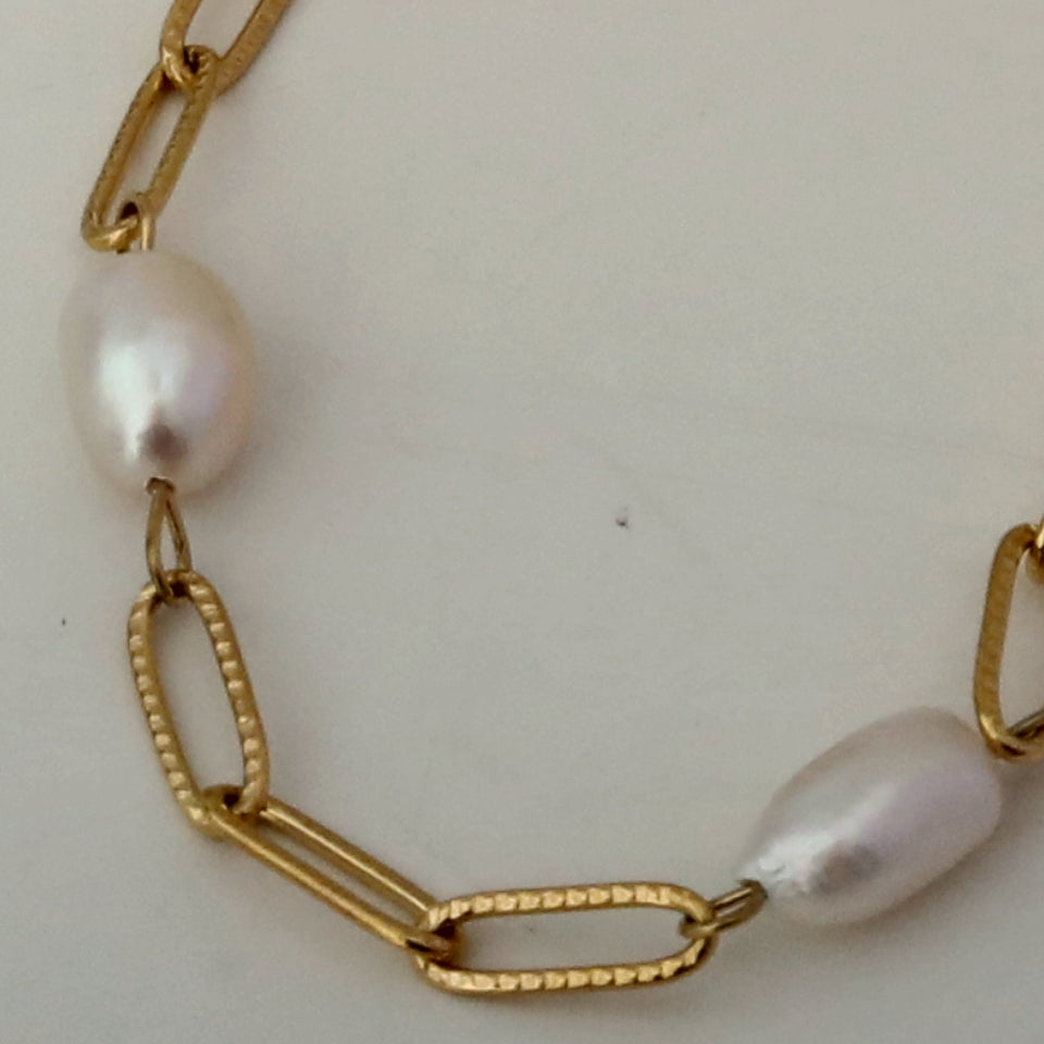 YORK: Collier trio de perles d'eau douce sur une chaîne forçat