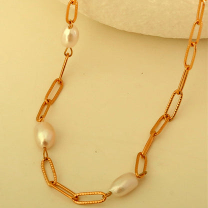 YORK: Collier trio de perles d'eau douce sur une chaîne forçat
