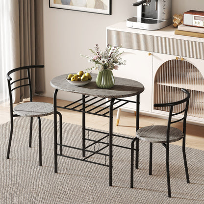 Ensemble de salle à manger 3 pièces Foden avec étagère, pour petits espaces - Gris foncé