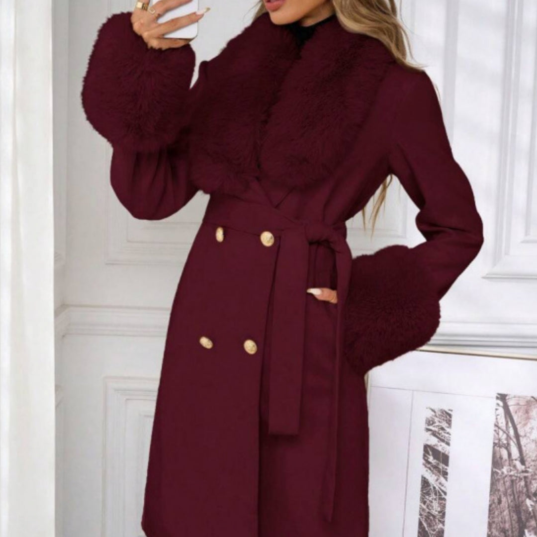 Women’s Elegant Double-Breasted Trench Coat with Tie Belt – Classic Longline Outerwear Jacket