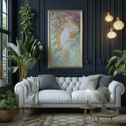 Alphonse Mucha - Les Saisons (Spring/Printemps) | Vintage Narrow Vertical Art (available handframed or unframed) 2x1