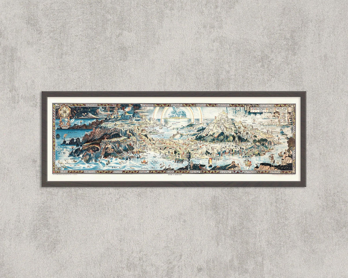 Vintage Fairytale Map Print: Detailed Fairyland Art for Kid's Room