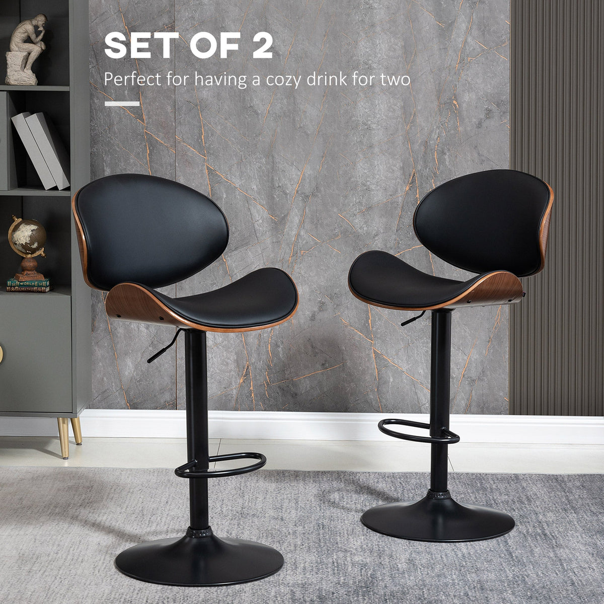 Alpine Modern Adjustable Counter/Bar Stools with Swivel Seat-Set of 2-Black