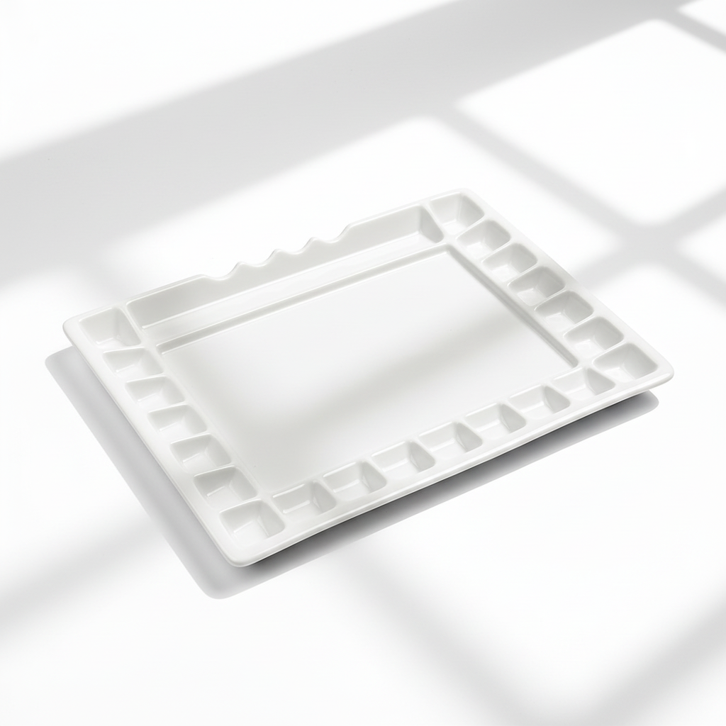 21 Wells Ceramic Color Tray Palette 12" x 15 3/4" - 1 Large Mixing Area and 4 Inclined Brush Holders
