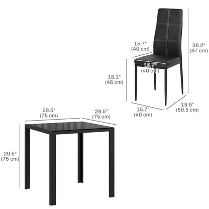 Ensemble de salle à manger rectangulaire 3 pièces en verre Zaya pour petits espaces - Noir