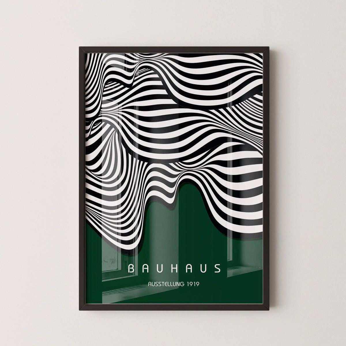 Affiche d'art Bauhaus Waves : Poster vert forêt moderne du milieu du siècle