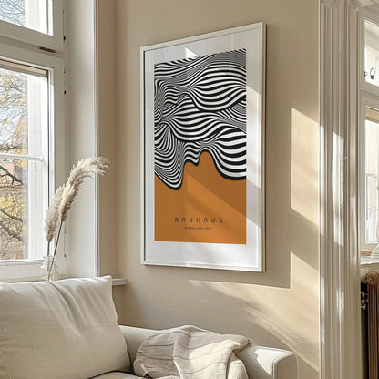 Bauhaus Ochre Waves Art Print: Mid-Century Modern Giclee