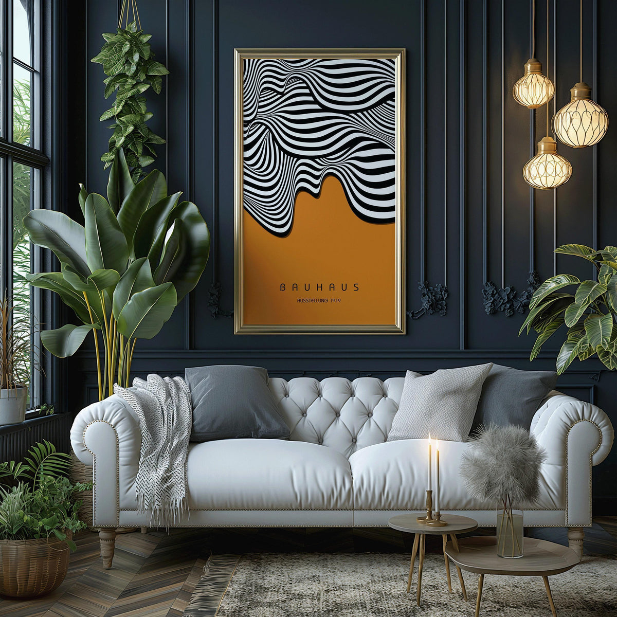 Bauhaus Ochre Waves Art Print: Mid-Century Modern Giclee