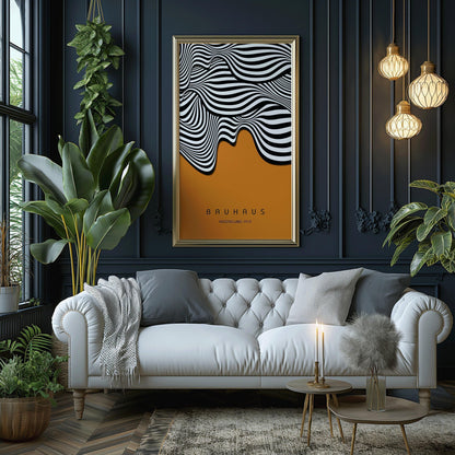 Bauhaus Ochre Waves Art Print: Mid-Century Modern Giclee