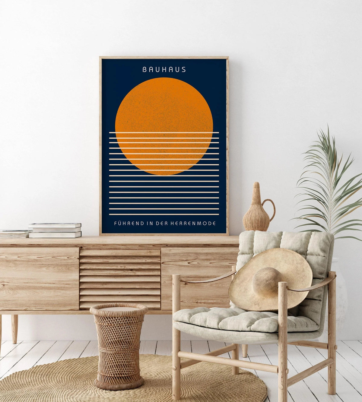 Impression d'art Bauhaus : Giclée moderne du milieu du siècle bleu marine et orange