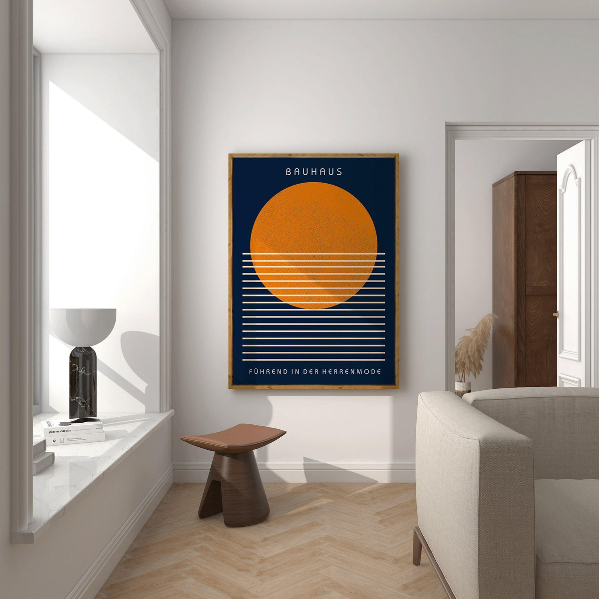 Impression d'art Bauhaus : Giclée moderne du milieu du siècle bleu marine et orange