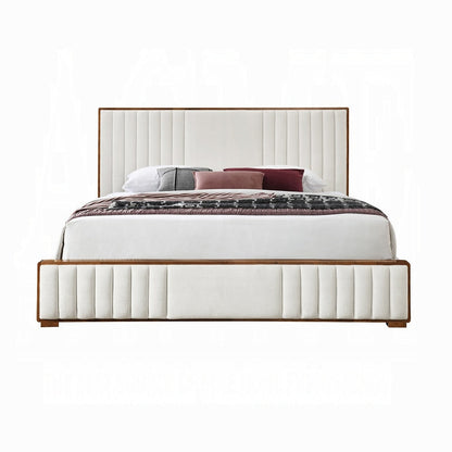 Lit plateforme capitonné Mahi - Beige/Noyer