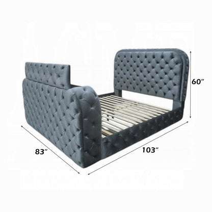 Lit plateforme intelligent Tagus avec LED/cheminée/meuble TV - Gris