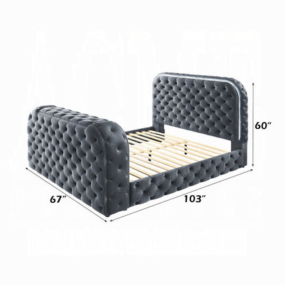 Lit plateforme intelligent Tagus avec LED/cheminée/meuble TV - Gris