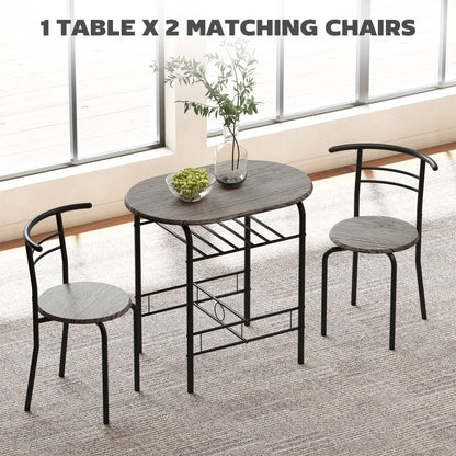 Ensemble de salle à manger 3 pièces Foden avec étagère, pour petits espaces - Gris foncé