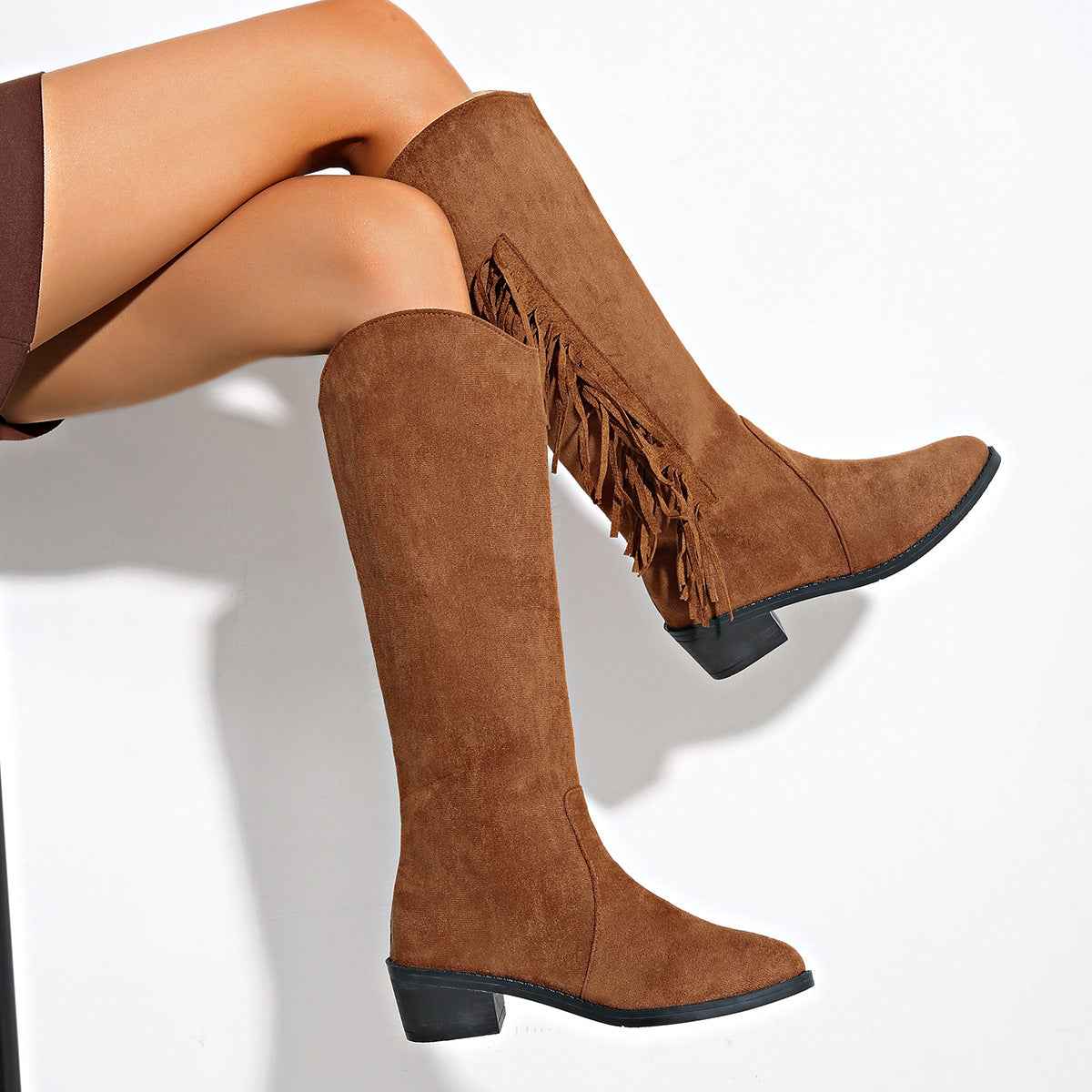 Women's Tassel Thigh High Boots – Suede Pointed Toe Fashion Boots