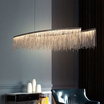 Personalized Minimalist Chandelier – Modern Silver Aluminum Pendant Light with Tassel Design for Dining & Living Room