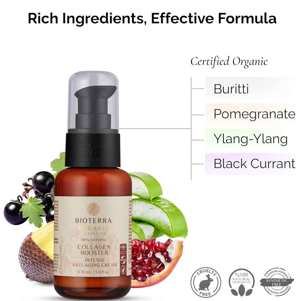 Crème visage anti-âge Bioterra au collagène biologique – 50 ml | Lisse et raffermit la peau