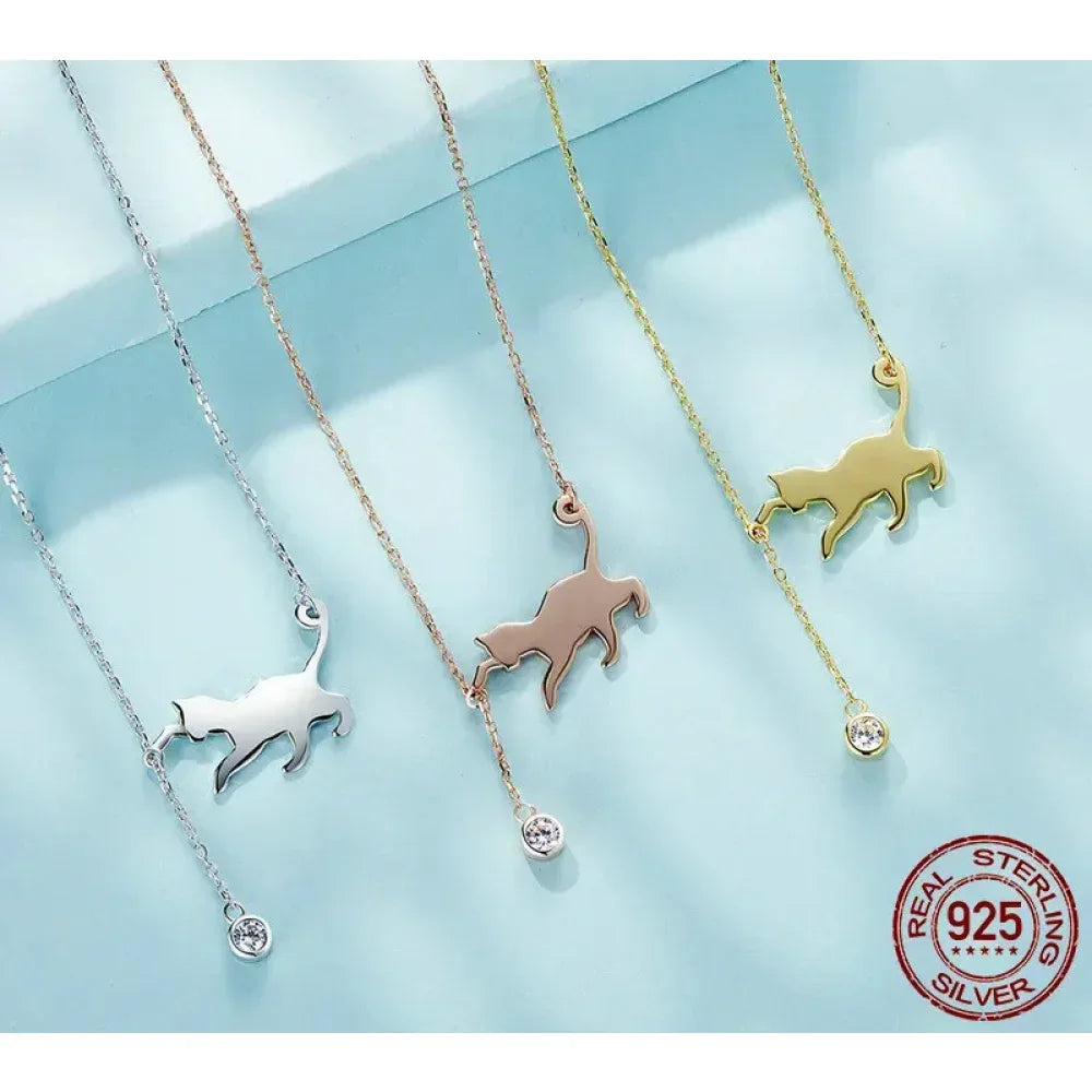 Magnifique collier chat en argent sterling 925 | Élégant pendentif ras-du-cou Scn232 en 3 couleurs