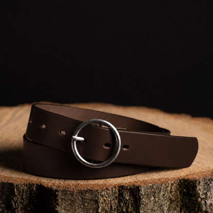 Sempre - Cognac Vachetta Leather Waist Belt with Circular Buckle - Made in Canada