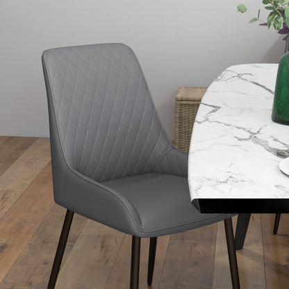 Chaises de salle à manger modernes en cuir vegan Blake avec capitonnage losange - Lot de 4 - Gris