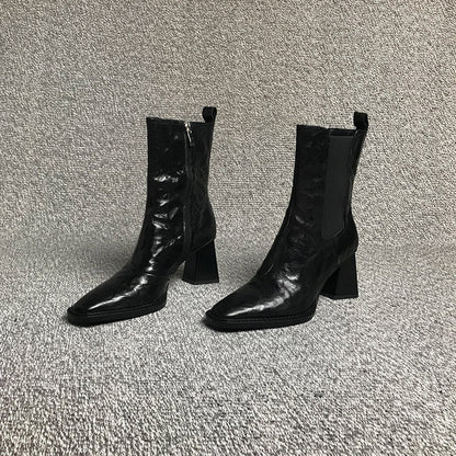 Women's Square Toe Chunky Heel Ankle Boots – European Style PU Fashion Boots