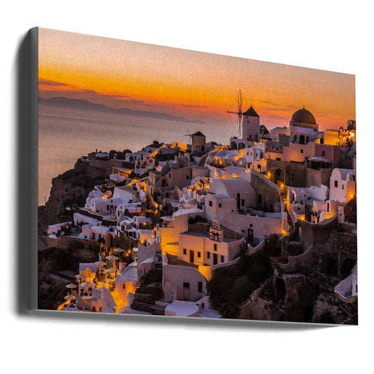 Santorini Village at Golden Sunset Canvas Wall Art | Calispera Santorini